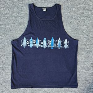 Vintage 90s Gecko Hawaii Hangloose Tank Top XL Navy Blue Surf Beach Y2K Vacation